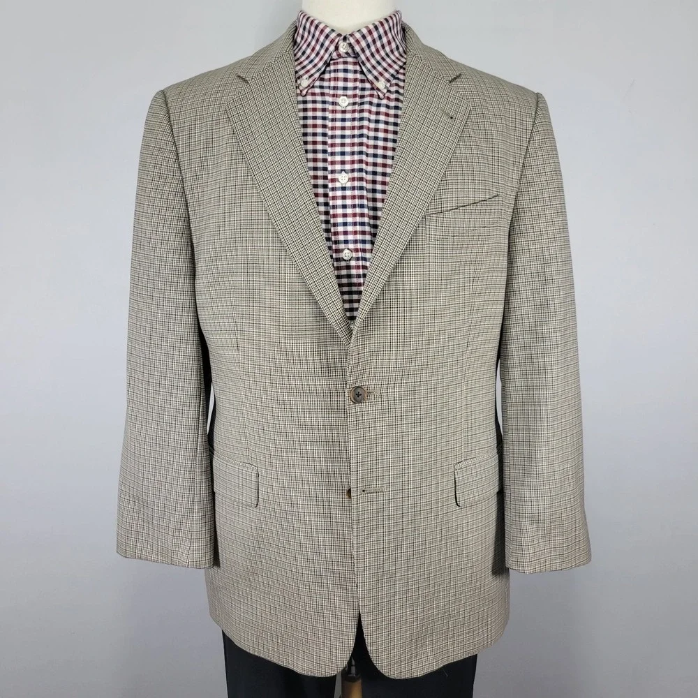 Joseph Abboud Men's‎ Sport Coat Blazer Two Button Beige Plaid Silk Wool 42S